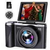 Digital Camera 4K for Photography and Video, 56MP Autofocus Vlogging Camera for YouTube, 3 180° Flip Screen & 16X Digital Zoom, Compact Travel Cameras with 32GB SD Card for Beginners & Adults
