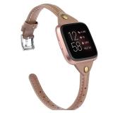 TOYOUTHS Slim Strap Compatible with Fitbit Versa 2/Versa/Lite/Special Edition Bands for Women Men Thin Genuine Leather Replacement Wristbands Handmade Watch Band, Taupe