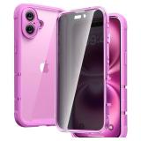 Diaclara Designed for iPhone 16 Case 6.1 Inch,Upgraded [Full Camera Protection] Full Body Rugged Clear Bumper Case with Built-in Privacy Screen Protector for iPhone 16,Pink