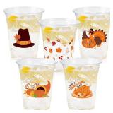 Thanksgiving Party Decoration Disposable Plastic Cups, Bulk Pack 12oz Fall Disposable Plastic Cups with Fall Pumpkin Leaf Truck for Thanksgiving Autumn Fall Harvest Wedding Party Decoration Supplies