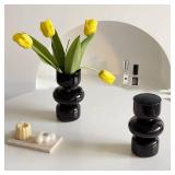 BLOFLO Black Glass Hydroponic Vase, 7Inches Glass Vase for Flower, Modern Geometric Three-Layer Floral Vases for Home Office, Wedding Table Decoration(Black)