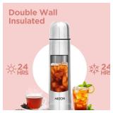 Milton Thermosteel Flip Lid Flask 350, Double Walled Vacuum Insulated Thermos 350 ml | 12 oz | 24 Hours Hot and Cold Water Bottle with Cover, 18/8 Stainless Steel, BPA Free, Leak-Proof | Silver