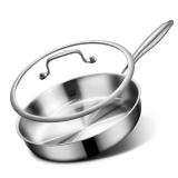 GOLDEN KEY 12 Inch Tri-Ply Stainless Steel Frying Pan, Stainless Steel Pans with Lid,Stainless Steel Skillet Induction All Cooktops, PFOA/PTFE Free Skillet,Health&Safety,Heavy Duty&Fast & Even Heat MI