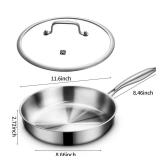 GOLDEN KEY 12 Inch Tri-Ply Stainless Steel Frying Pan, Stainless Steel Pans with Lid,Stainless Steel Skillet Induction All Cooktops, PFOA/PTFE Free Skillet,Health&Safety,Heavy Duty&Fast & Even Heat MI