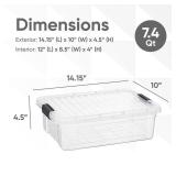 Superio Storage Bins with Lids- 2 Pack, 7.4 Qt Clear Boxes for Organizing, Stackable Plastic Containers- BPA Free, Non-Toxic, Odor Free, Organizer for Home, Office, Dorm