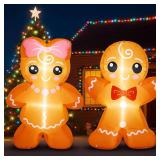 Leyndo 2 Pcs 4 FT Christmas Inflatable Gingerbread Man Outdoor Decoration Blow up Yard Decorations Cute Gingerbread Inflatable with Build-in LEDs for Xmas Winter Holiday Party Garden Lawn House Decor