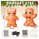 Leyndo 2 Pcs 4 FT Christmas Inflatable Gingerbread Man Outdoor Decoration Blow up Yard Decorations Cute Gingerbread Inflatable with Build-in LEDs for Xmas Winter Holiday Party Garden Lawn House Decor