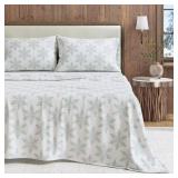 Great Bay Home Flannel Sheet Set Queen Size - 100% Turkish Cotton, Double-Brushed, Lodge-Printed Bed Sheets - Ultra-Soft, Cozy, 4-Piece Bedding Set (Snowflake- Simple White)