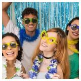 20 Pack Foil Curtain Backdrop Blue Metallic Tinsel Foil Fringe Curtains Photo Booth Props for Birthday Wedding Engagement Baby Shower Bachelorette Christmas Holiday Celebration Party Decorations