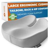 5 STARS UNITED Seat Cushion for Tailbone Pain Relief Large Memory Foam Cushion for Coccyx, Hip, Sciatica & Post-Surgery Recovery Wheelchair, Car, Desk, Gaming & Office Chairs, Light Gray