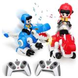 Dinosaur Remote Control Bumper Cars Set of 2, Dinosaur Toys with Light and Music, RC Ejecting Bumper Car for Kids, Exciting Player Battle Toys for Ages 3-8, Birthday Gifts for Boys Girls