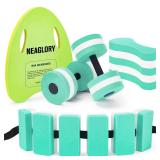 NEAGLORY 5 Pieces Water Aerobics Set Aquatic Exercise Set Pool Fitness Equipment with Foam Dumbbell, Swim Kickboard, Pull Buoy, Aquatic Swim Belt for Water Workout, Green