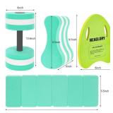 NEAGLORY 5 Pieces Water Aerobics Set Aquatic Exercise Set Pool Fitness Equipment with Foam Dumbbell, Swim Kickboard, Pull Buoy, Aquatic Swim Belt for Water Workout, Green