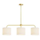 Electro bp 3-Light White Linen Drum Shade Chandelier with Polished Gold Metal Linear Pendant Light Fixture for Kitchen Island, Dining Table, E26, 180W