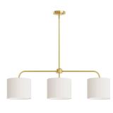 Electro bp 3-Light White Linen Drum Shade Chandelier with Polished Gold Metal Linear Pendant Light Fixture for Kitchen Island, Dining Table, E26, 180W