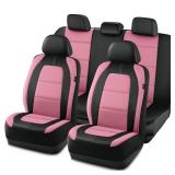 Road Comforts Car Seat Cover, Leather Car Seat Cover Full Set, Automotive Seat Covers, Airbag Compatible Universal Fit for Most Cars (Pink)