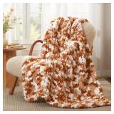 Amelie Home Chunky Knit Throw Blanket for Couch, Soft Chenille Crochet Blanket for Sofa, 50x60, Space-Dyed Burnt Orange