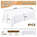 Fixwal 6 Pack White Table Cloth for Rectangle Table, 70 x 120 Inch Polyester Fabric Tablecloths Rectangular, Table Covers 6-8ft for Party, Banquet, Dining, Wedding, Graduation