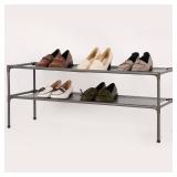 2-Tier Fabric Shoe Rack - Room Essentialsâ¢: Freestanding Shoe Organizer, Holds 8 Pairs, Steel Frame, Dark Gray - Retail: $10