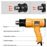 SEEKONE Heat Gun 1800W 122-1202 50- 650Fast Heating Heavy Duty Hot Air Gun Kit Variable Temperature Control Overheat Protection with 4 Nozzles for Crafts, Shrinking PVC, Stripping Paint(5.2FT)