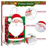 Funrous Christmas Gift Bags 6 Designs Christmas Kraft Paper Bags Xmas Treat Goodie Favors with Handles for Winter Holiday Snacks Gift Party Supplies, 8.6 x 6.3 x 3.2 Inch