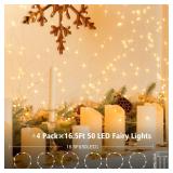 ZAIYW 4 Pack 16.5Ft 50LED Fairy Lights Battery Operated with Remote Control Timer 8 Modes, Waterproof Twinkle String Lights for Bedroom Wedding Xmas Tree Outdoor DIY Decor (Warm White)
