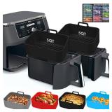 Silicone Air Fryer Liners 10QT, Reusable Airfryer Basket Liners for Ninja DZ550/DZ401, 2Pcs 5QT Large Air Fryer Accessories, Dishwasher safe (8.46 * 5.9 inch 10 QT, DZ401 - Black)