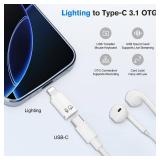HAUXGOGO USB-C 3.1 to Lightning Adapter (2-Pack), Lightning Male to Type C Female, Headphone Microphone Adapter, Charging, OTG Compatible