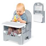 Orzbow Portable High Chair with Tray, Foldable Booster Seat for Travel Toddlers 6-36 Months, Baby Chair for Dining Table, Camping, Beach, Portable Booster Chair, Up to 33 lbs Baby, Grey