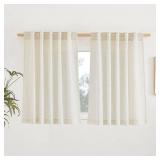 NICETOWN Natural Linen Blend Cafe Curtains 24 inch Length, Rod Pocket & Back Tab Semi Sheer Privacy Window Treatments Light Filtering for Kitchen, W42 x L24, 2 Panels