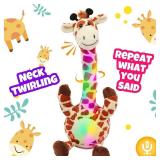 Hopearl Glowing Dancing Giraffe Toy Repeats What You Say Talking Toy Wriggle Singing Mimicking Twisting Electric Light Up Interactive Animated Speaking Gifts for Kids, Brown, 13