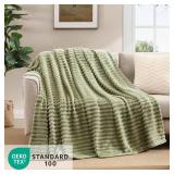 Geniospin Throw Blanket for Couch, Bed, Sofa 280GSM Super Soft Lightweight Blanket with Stripe, 3D Ribbed Jacquard Blanket, Plush Fuzzy Cozy Throws, Warm and Breathable (Sage Green, 50x60 inches)
