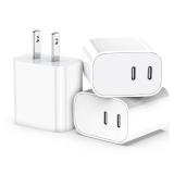 USB C Charger Block,3-Pack Dual Port USB C Fast Charging Block Type C Wall Charger Plug for iPhone 17/16/15/14/13/12/11/ Pro Max/Plus/Xs Max/XR/X,iPad Pro (20W)