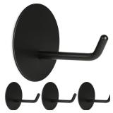 Dlilise Adhesive Hooks Heavy Duty, Hold 20 Lbs, Extra Large Long Self Stick on Hanger, Wide Sticky Round Decorate Hooks, for Hanging,Clock,Clothing,Headphone,Robe,4Packs(Black)
