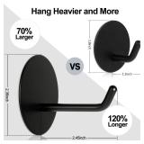 Dlilise Adhesive Hooks Heavy Duty, Hold 20 Lbs, Extra Large Long Self Stick on Hanger, Wide Sticky Round Decorate Hooks, for Hanging,Clock,Clothing,Headphone,Robe,4Packs(Black)