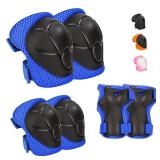 Kids Protective Gear Set - Knee Pads Elbow Pads with Wrist Guards for Ages 3-12 | 3-in-1 Safety Protective Gear for Skating, Cycling, Biking, Roller Skates, Scooters (Blue, M(8-12Years))