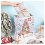 LeZakaa 13 Christmas Gift Bag, Winter Deer Snowy Forest Gold Foil Design, Matching Tissue Paper, Greeting Card and Tag, for Xmas Holiday Party, Winter Birthday, 13 x 10 x 5, 1 Pcs