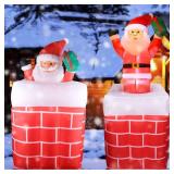 VCUTEKA Christmas Inflatables Outdoor Decorations, Inflatable Christmas Santa Claus in Chimney Blow Up Yard Decorations with LED Lights for Holiday and Garden Lawn Winter Decor USED