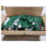 Pre-lit Artificial Christmas Garland, Green Rattan with Silver Flower Decorations and Battery Operated LED Lights for Home Stairs Fireplace Front Porch Door Display Indoor Outdoor Christmas Decor -9FT