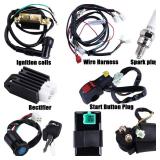 Full Wiring Harness Loom Coil Regulator CDI Solenoid Relay Spark Plug for 4 Stroke ATV 50cc 70cc 90cc 110cc 125cc Dirt Pit Bike Electric Start Engine by OTOHANS AUTOMOTIVE, Black