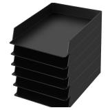 Wenqik 6 Pcs Stackable Paper Trays Rectangular Plastic Desk Holder Desktop Document File Organizer Storage Letter for Office Classroom (Black)