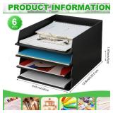 Wenqik 6 Pcs Stackable Paper Trays Rectangular Plastic Desk Holder Desktop Document File Organizer Storage Letter for Office Classroom (Black)