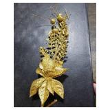 Oairse 3 Pcs Gold Artificial Poinsettia Flowers Picks Glitter Christmas Floral Picks and Sprays Christmas Fake Flowers Stems with Berries Pine Branches Fillers for for DIY Centerpieces Vase Decor