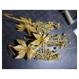 Oairse 3 Pcs Gold Artificial Poinsettia Flowers Picks Glitter Christmas Floral Picks and Sprays Christmas Fake Flowers Stems with Berries Pine Branches Fillers for for DIY Centerpieces Vase Decor