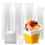 Rouceyxin 50 Pack 5 oz Plastic Dessert Cups with Lids and Spoons, Yogurt Parfait Appetizer Cup with Lids for Party, Clear Mini Dessert Shooter Cups for Pudding Fruit Trifle Ice Cream MISSING SOME LIDS