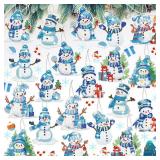 Skylety 20 Pcs Winter Diamond Art Ornaments Snowman Diamond Painting Kit for Adult 5d DIY Gift Wrap Tags with Rope Winter Hanging Ornaments for Home Party Craft Decor(Blue)