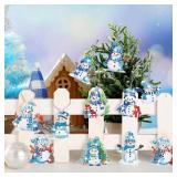 Skylety 20 Pcs Winter Diamond Art Ornaments Snowman Diamond Painting Kit for Adult 5d DIY Gift Wrap Tags with Rope Winter Hanging Ornaments for Home Party Craft Decor(Blue)