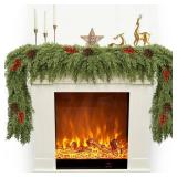 ESTABA 6FT Artificial Cedar Christmas Garland for Mantle Christmas Decorations Real Touch Realistic Greenery Faux Pine Garlands for Xmas Home Decoration Fake Winter Indoor Outdoor Garland Door Decor