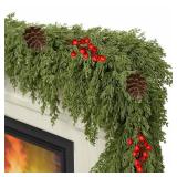 ESTABA 6FT Artificial Cedar Christmas Garland for Mantle Christmas Decorations Real Touch Realistic Greenery Faux Pine Garlands for Xmas Home Decoration Fake Winter Indoor Outdoor Garland Door Decor