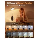 Mubarek Clip on Lamp,5 Brightness+5 Color Clip on Light,200LM 36 LED Reading Lights for Books in Bed,1800mAh Battery Powered Lamp Battery Operated Lights,Rechargeable Desk Lamp with Clamp Light